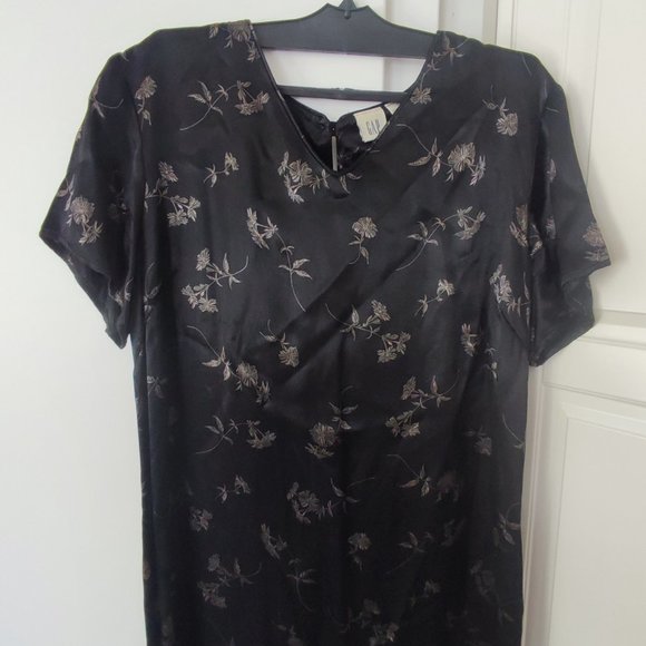 GAP Maxi Dress black with beige floral design woman's size 10 - Picture 5 of 9